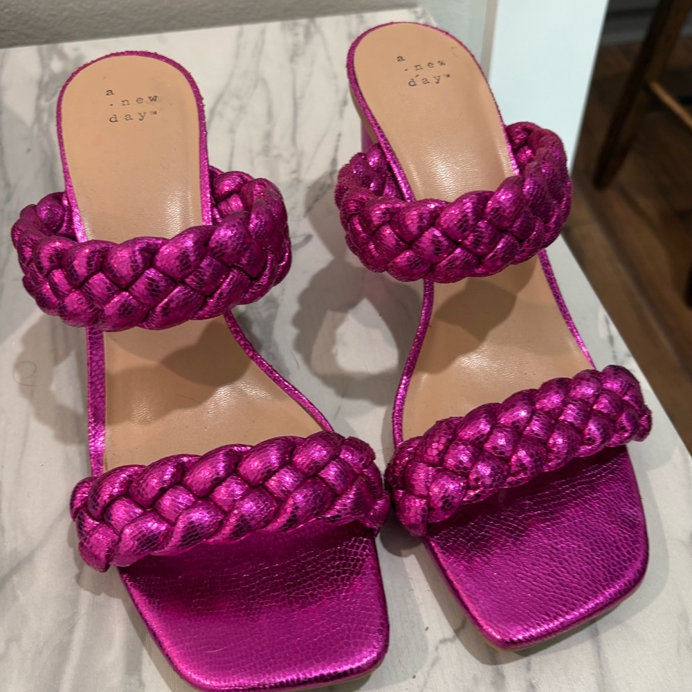 a new day Metallic Fuchsia Braided Strap Heeled Sandals